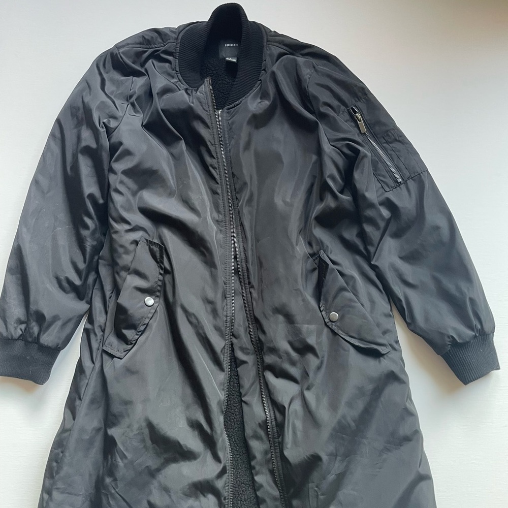 BLACK Long Casual Trench Jacket